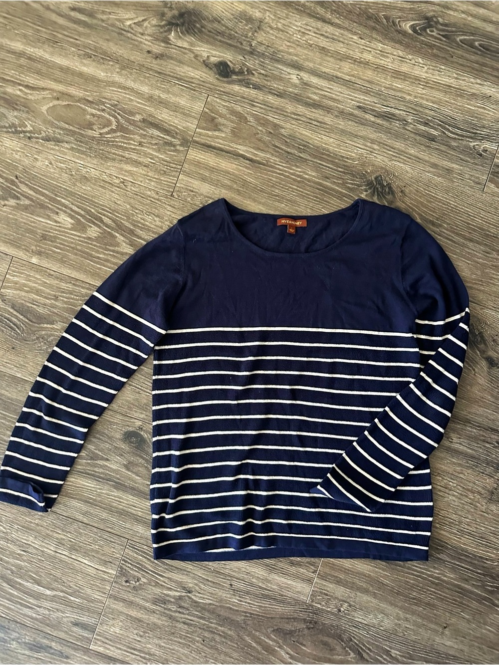 Hive & Honey Lightweight Navy Sweater with White Stripes